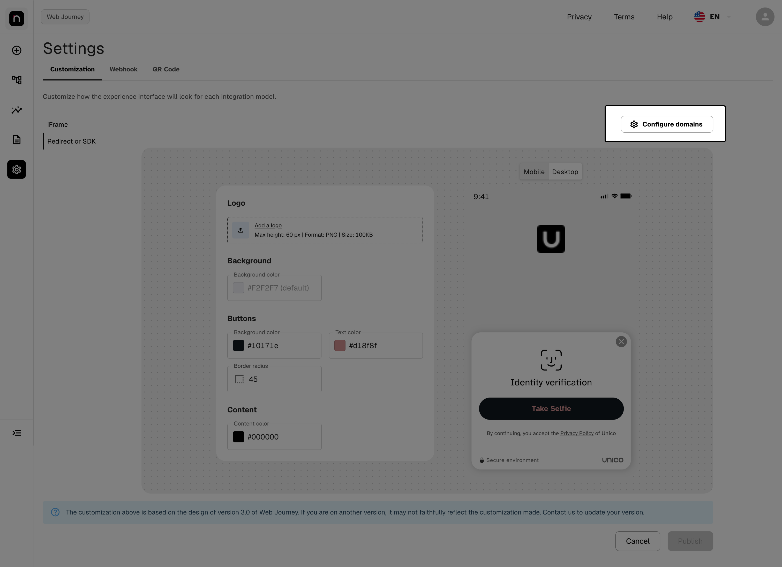 Tombol Configure domains, disorot